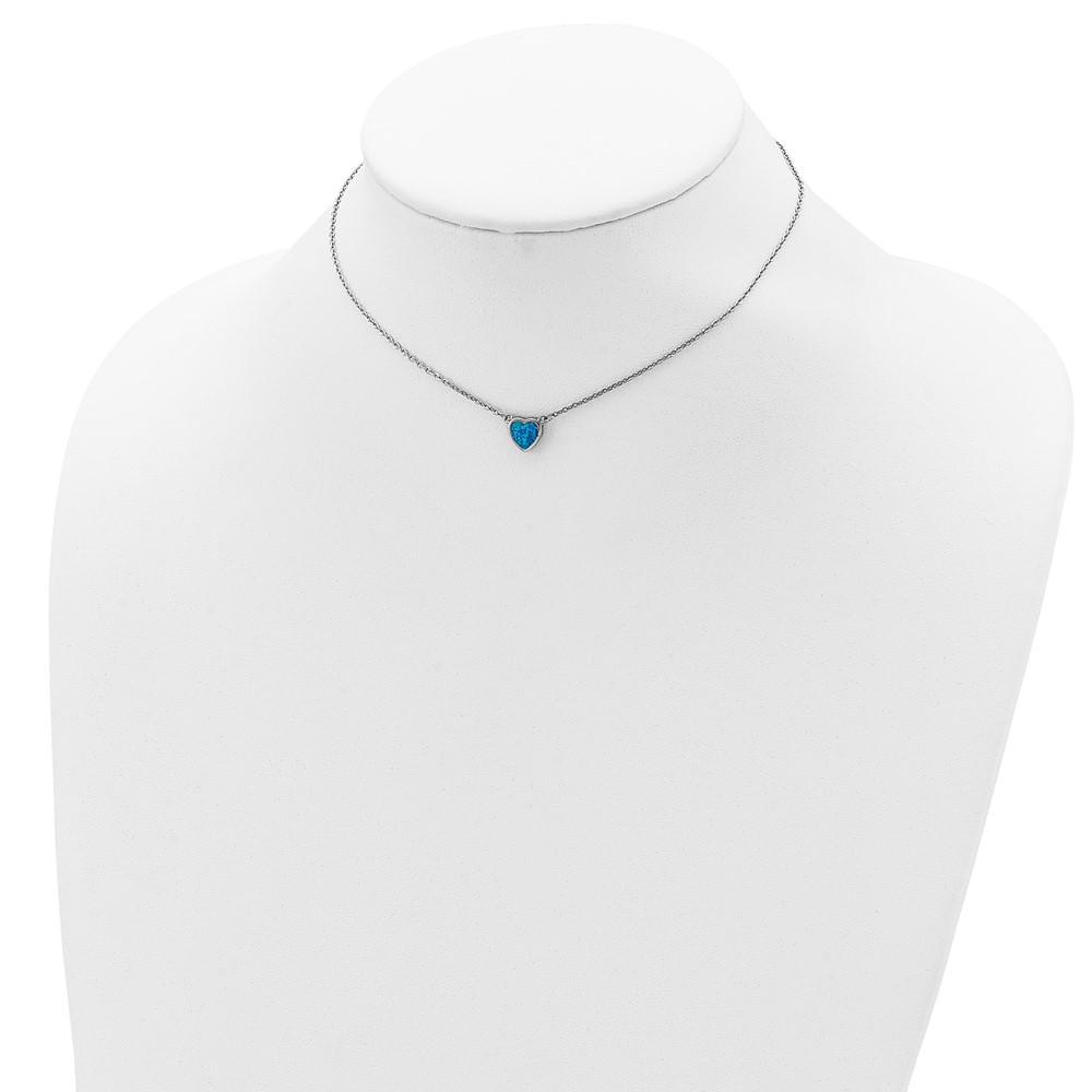 Sterling Silver Rhodium-plated Created Opal Heart w/ 4in ext. Choker (QG5559-12)