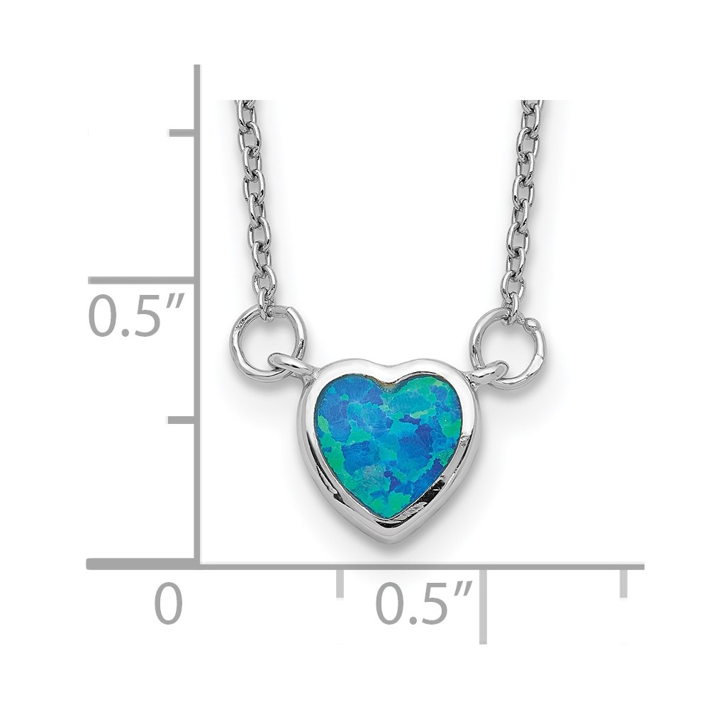 Sterling Silver Rhodium-plated Created Opal Heart w/ 4in ext. Choker (QG5559-12)