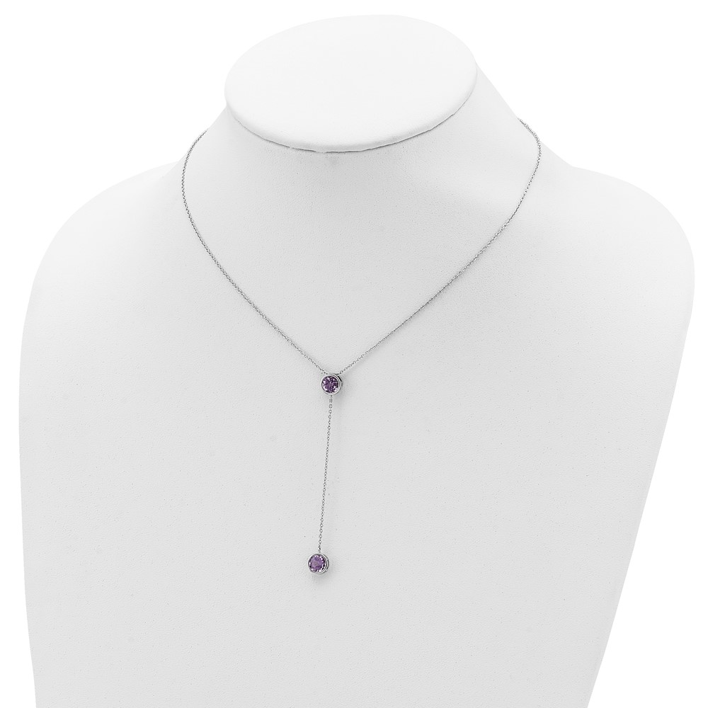 Sterling Silver Rhodium-plated Amethyst w/ 2in ext. Y-Necklace (QG5563-16)