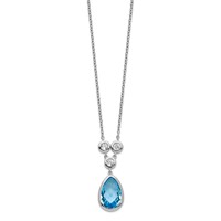 Sterling Silver Rhodium-plated White & Blue Topaz Necklace with Ext., 2" view 2