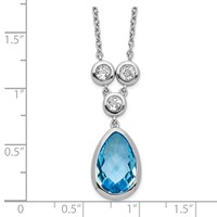 Sterling Silver Rhodium-plated White & Blue Topaz Necklace with Ext., 2" view 3