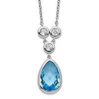 Sterling Silver Rhodium-plated White & Blue Topaz Necklace with Ext., 2" view 1