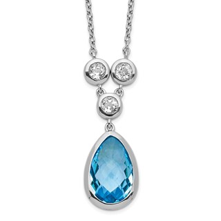 Sterling Silver Rhodium-plated White & Blue Topaz w/ 2in ext. Necklace