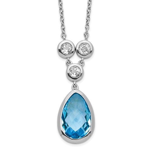 Sterling Silver Rhodium-plated White & Blue Topaz Necklace with Ext., 2"