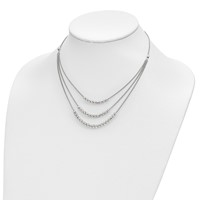 Sterling Silver Rhodium-plated Beaded Multi-Layer Bib Necklace - 15in view 2