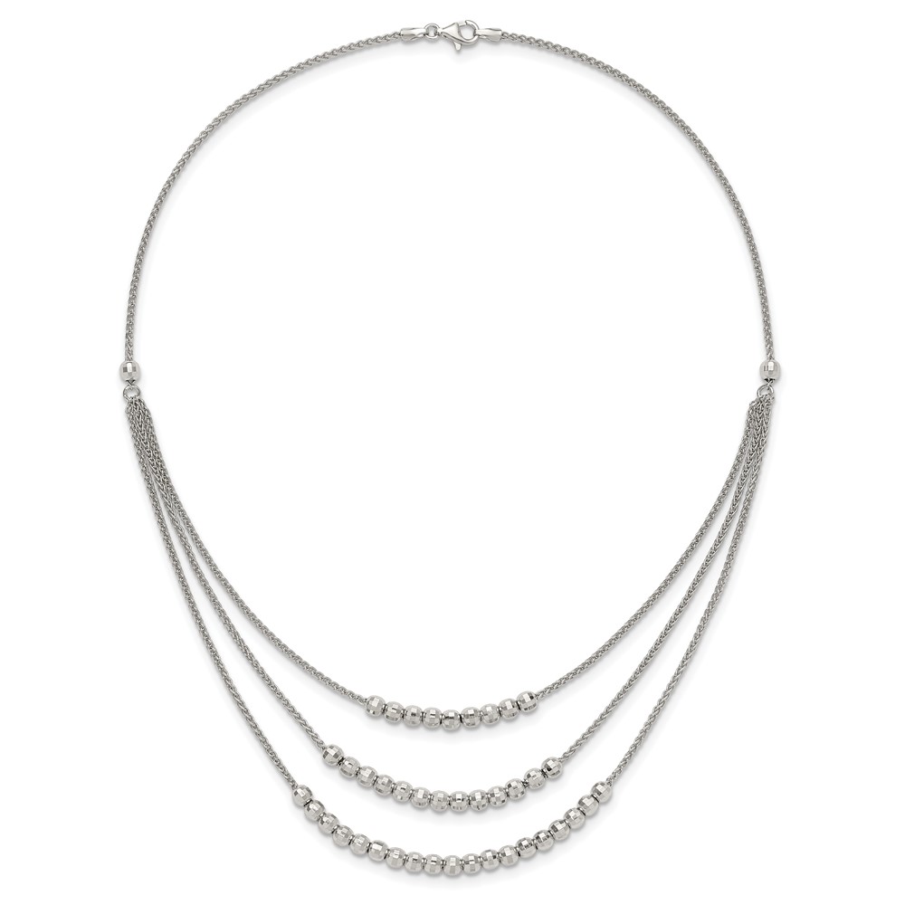 Sterling Silver Rhodium-plated Beaded Multi Layer Necklace (QG5574-15)