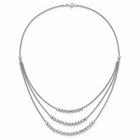Sterling Silver Rhodium-plated Beaded Multi-Layer Bib Necklace - 15in view 3