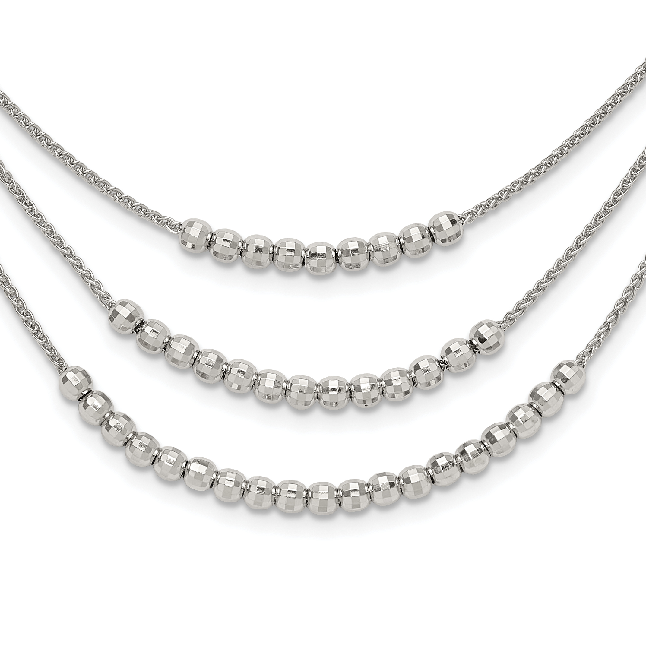 Sterling Silver Rhodium-plated Beaded Multi Layer Necklace (QG5574-15)