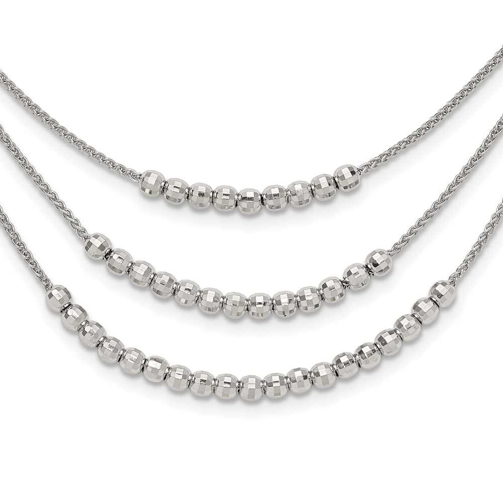 Sterling Silver Rhodium-plated Beaded Multi Layer Necklace (QG5574-15)