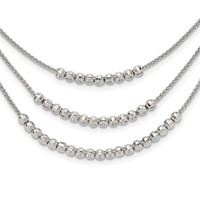 Sterling Silver Rhodium-plated Beaded Multi-Layer Bib Necklace - 15in view 1