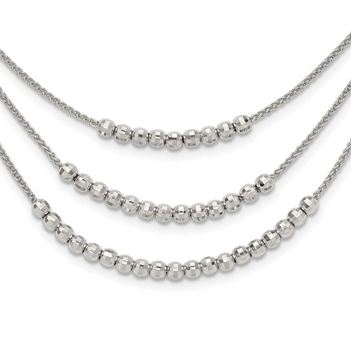 Sterling Silver Rhodium-plated Beaded Multi-Layer Bib Necklace, 15"
