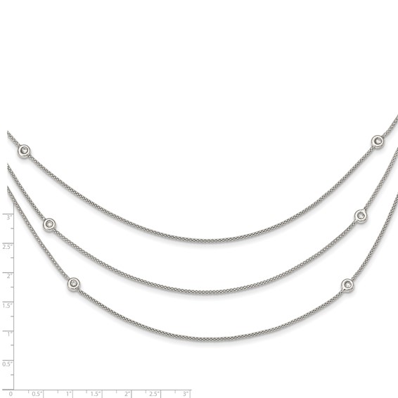 Sterling Silver Polished Multi Strand CZ w/2 in ext Necklace