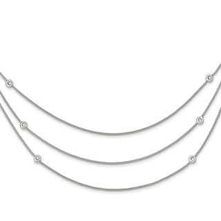 Sterling Silver Polished Multi Strand CZ w/2 in ext Necklace
