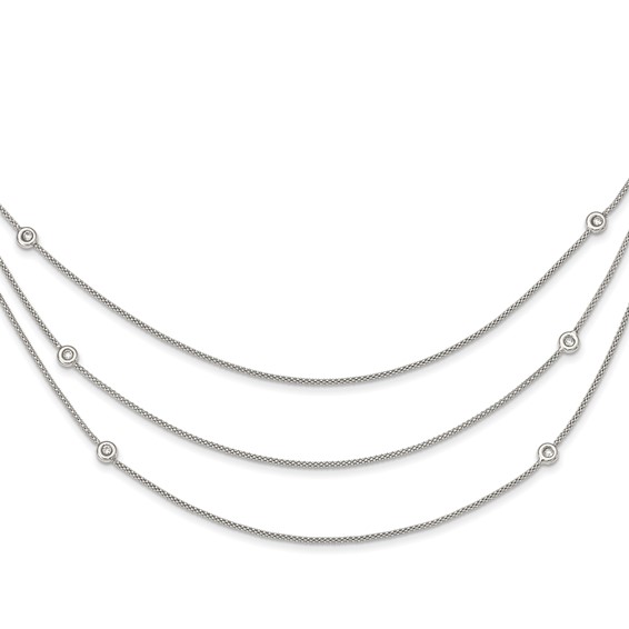 Sterling Silver Polished Multi Strand CZ w/2 in ext Necklace