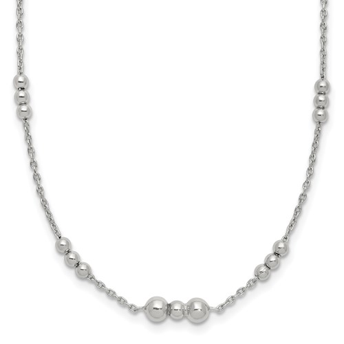 Sterling Silver Polished Beaded Station Necklace, 36"
