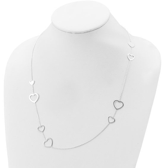 Sterling Silver Polished Hearts Necklace