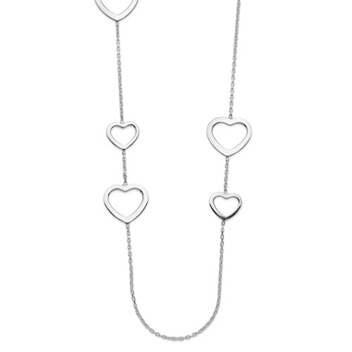 Sterling Silver Polished Open Hearts Necklace, 24"