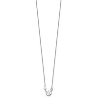 Sterling Silver Rhodium-plated CZ Cross Freshwater Cultured Pearl Necklace with 2 Inch Extension, 16" view 2