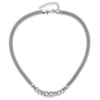 Sterling Silver Rhodium-plated Fancy Chain Necklace with Ext. 2-strand, 2" view 3