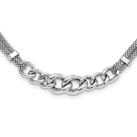 Sterling Silver Rhodium-plated Fancy Chain Necklace with Ext. 2-strand, 2" view 1