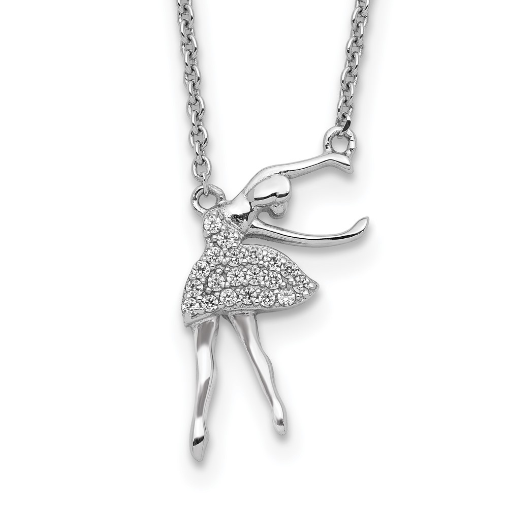Sterling Silver Rhodium-plated CZ Ballerina w/2in. Ext. Necklace