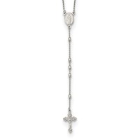 Sterling Silver Polished Beaded Necklace with 1.25 Inch Extension Rosary, 18" view 1