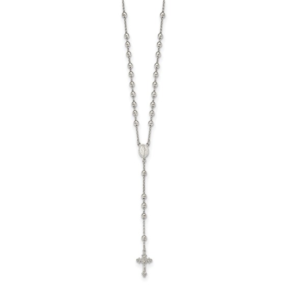 Sterling Silver Rhodium-plated Beaded Rosary Necklace