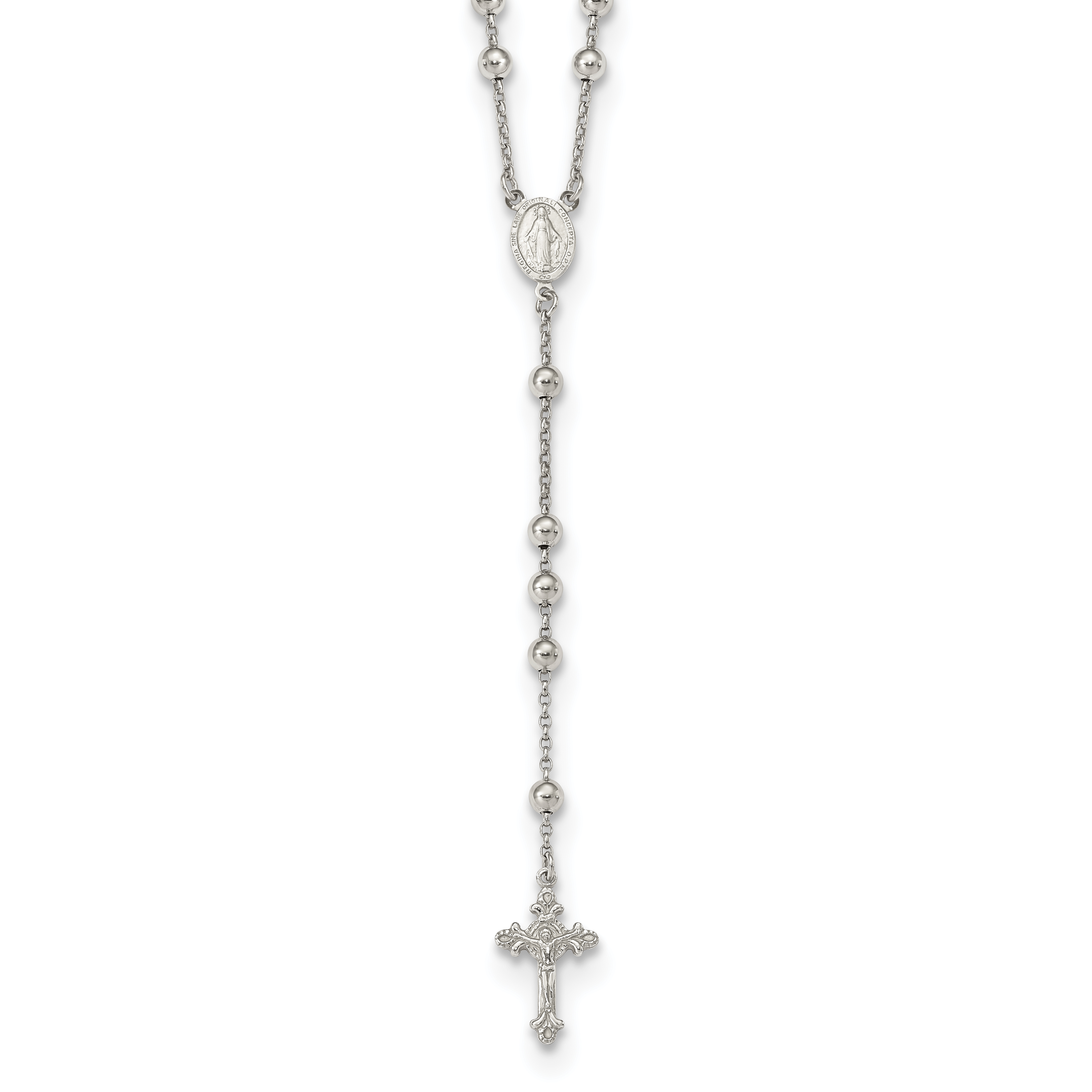 Sterling Silver Rhodium-plated Beaded Rosary Necklace (QG5609-25)