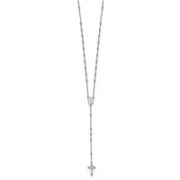Sterling Silver Rhodium-plated Polished Beaded Rosary, 27" view 2