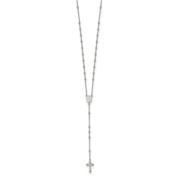 Sterling Silver Rhodium-plated Beaded Rosary 27 inch Necklace