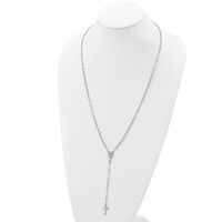 Sterling Silver Rhodium-plated Polished Beaded Rosary, 27" view 5