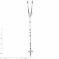 Sterling Silver Rhodium-plated Polished Beaded Rosary, 27" view 4