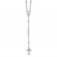 Sterling Silver Rhodium-plated Polished Beaded Rosary, 27" view 1