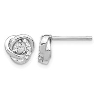 Sterling Silver Rhodium-plated CZ Love Knot Post Earrings and with 2 Inch Extension Necklace Set, 16" view 2