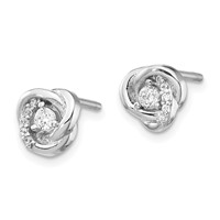 Sterling Silver Rhodium-plated CZ Love Knot Post Earrings and with 2 Inch Extension Necklace Set, 16" view 4
