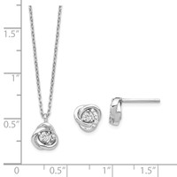 Sterling Silver Rhodium-plated CZ Love Knot Post Earrings and with 2 Inch Extension Necklace Set, 16" view 3
