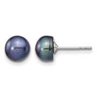 Sterling Silver Rhodium-plated 6-7mm Black Teardrop Freshwater Cultured Pearl Necklace and Button Post Earrings Set, 17" view 3