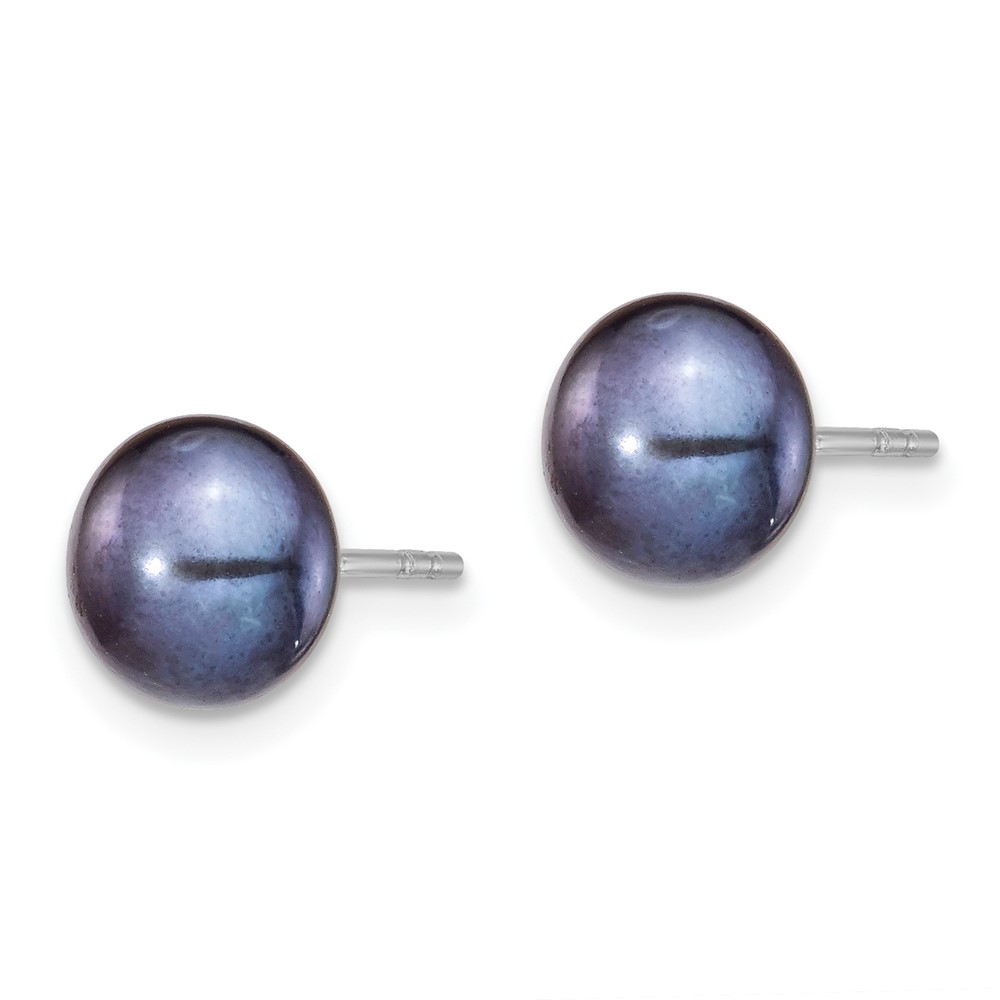 Sterling Silver Rhodium-plated 6-7mm Black Teardrop Freshwater Cultured Pearl 17 inch Necklace and Button Post Earrings Set (QG5614SET)
