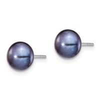 Sterling Silver Rhodium-plated 6-7mm Black Teardrop Freshwater Cultured Pearl Necklace and Button Post Earrings Set, 17" view 4