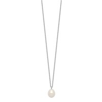 Sterling Silver Rhodium-plated 8-9mm White Teardrop Freshwater Cultured Pearl Necklace and Post Dangle Earrings Set, 18" view 2