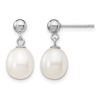 Sterling Silver Rhodium-plated 8-9mm White Teardrop Freshwater Cultured Pearl Necklace and Post Dangle Earrings Set, 18" view 3