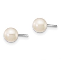 Sterling Silver Madi K Rhodium-plated 5-6mm White Semi-Round Freshwater Cultured Pearl Necklace, 4 in Bracelet & Post Earrings Set, 12" view 3