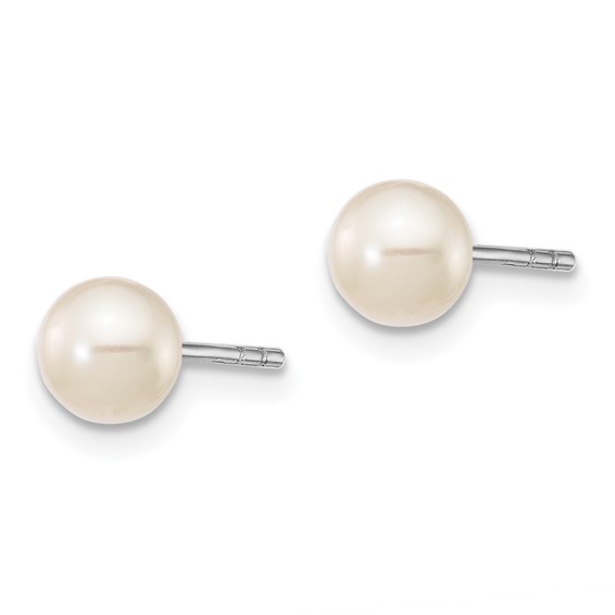 "Sterling Silver Madi K Rhodium-plated 5-6mm White Semi-Round Freshwater Cultured Pearl 12 inch Necklace, 4 inch Bracelet & Post Earrings Set"