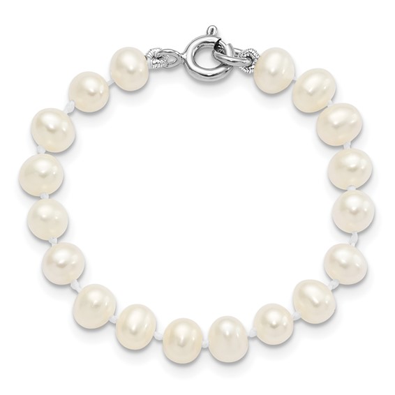 "Sterling Silver Madi K Rhodium-plated 5-6mm White Semi-Round Freshwater Cultured Pearl 12 inch Necklace, 4 inch Bracelet & Post Earrings Set"