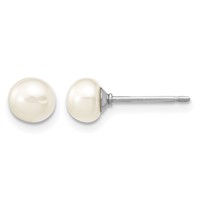 Sterling Silver Madi K Rhodium-plated 5-6mm White Semi-Round Freshwater Cultured Pearl Necklace, 4 in Bracelet & Button Post Earrings Set, 12" view 2