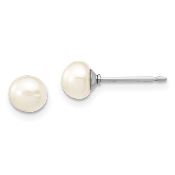 "Sterling Silver Madi K Rhodium-plated 5-6mm White Semi-Round Freshwater Cultured Pearl 12 inch Necklace, 4 inch Bracelet & Button Post Earrings Set"