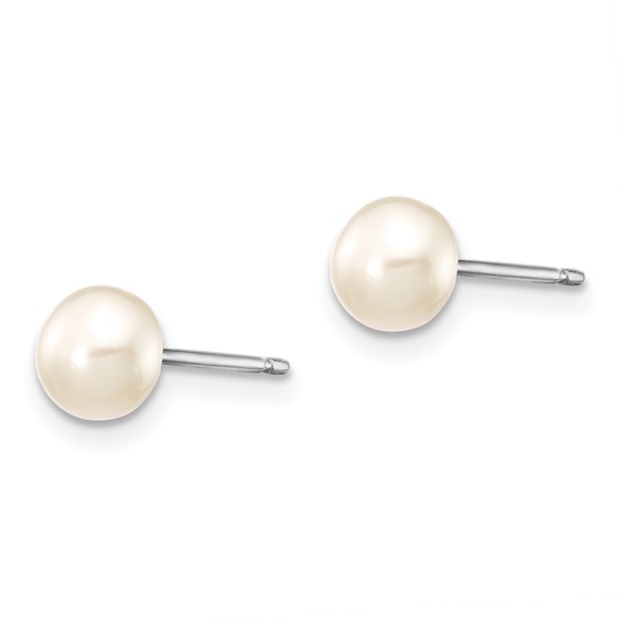 "Sterling Silver Madi K Rhodium-plated 5-6mm White Semi-Round Freshwater Cultured Pearl 12 inch Necklace, 4 inch Bracelet & Button Post Earrings Set"