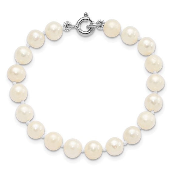 "Sterling Silver Madi K Rhodium-plated 5-6mm White Semi-Round Freshwater Cultured Pearl 12 inch Necklace, 4 inch Bracelet & Button Post Earrings Set"