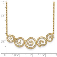 Sterling Shimmer Sterling Silver Gold-tone Flash Gold-plated 133 Stone CZ Swirls Necklace with Extender, 2" view 3