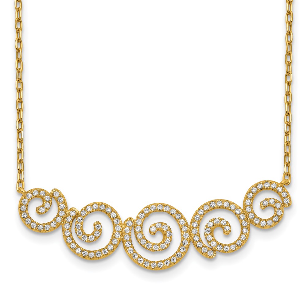 Sterling Shimmer Sterling Silver Gold-tone Flash Gold-plated 133 Stone CZ Swirls Necklace with Extender, 2"